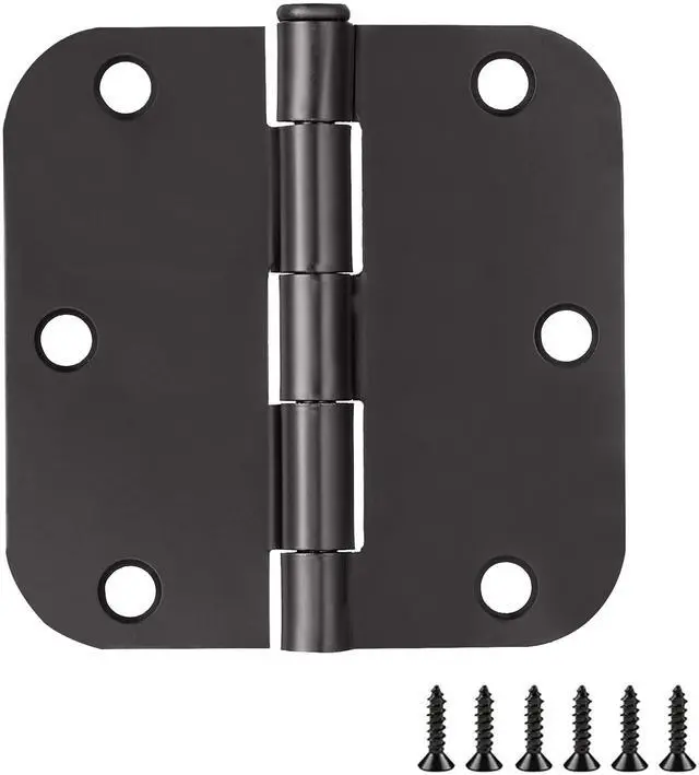 Main image of Interior Door Hinges, 3.5 in. x 3.5 in., Rounded, 5/8-in. Radius, Steel, Pre-Lubricated, Matte Black, 3-Pack, 188904
