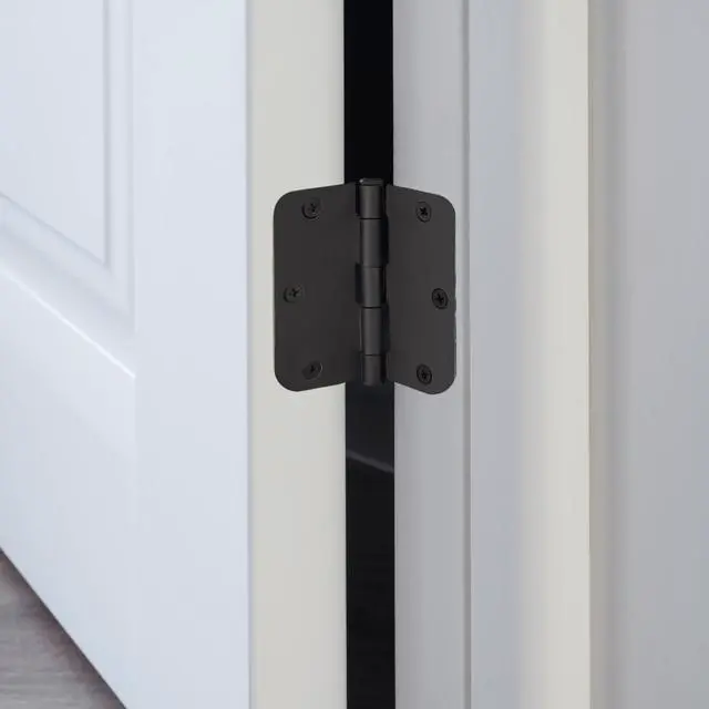 Alt view image 6 of 7 - Interior Door Hinges, 3.5 in. x 3.5 in., Rounded, 5/8-in. Radius, Steel, Pre-Lubricated, Matte Black, 3-Pack, 188904