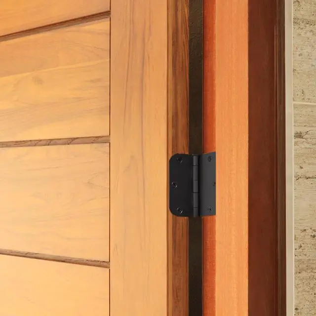 Alt view image 7 of 7 - Interior Door Hinges, 3.5 in. x 3.5 in., Rounded, 5/8-in. Radius, Steel, Pre-Lubricated, Matte Black, 3-Pack, 188904