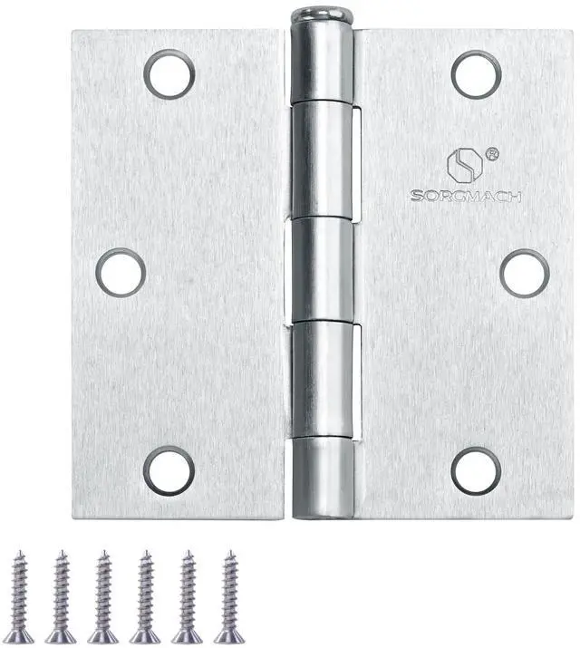 Main image of Door Hinge 3 1/2 Inch Interior Door Hinges Satin Nickel 3.5 Inch Interior Hinges Flat Iron Hinge 3 ½"x 3 ½" Door Hardware Square Corner - 3 Pieces
