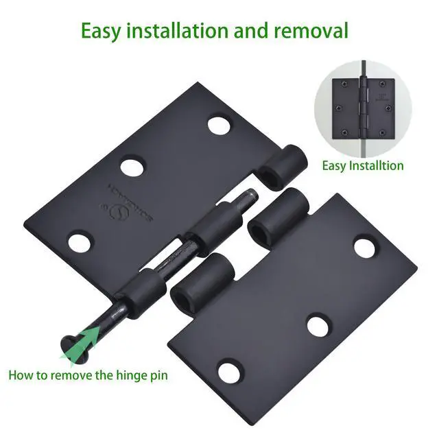Alt view image 2 of 7 - Door Hinge 3 1/2 Inch Interior Door Hinges Satin Nickel 3.5 Inch Interior Hinges Flat Iron Hinge 3 ½"x 3 ½" Door Hardware Square Corner - 3 Pieces