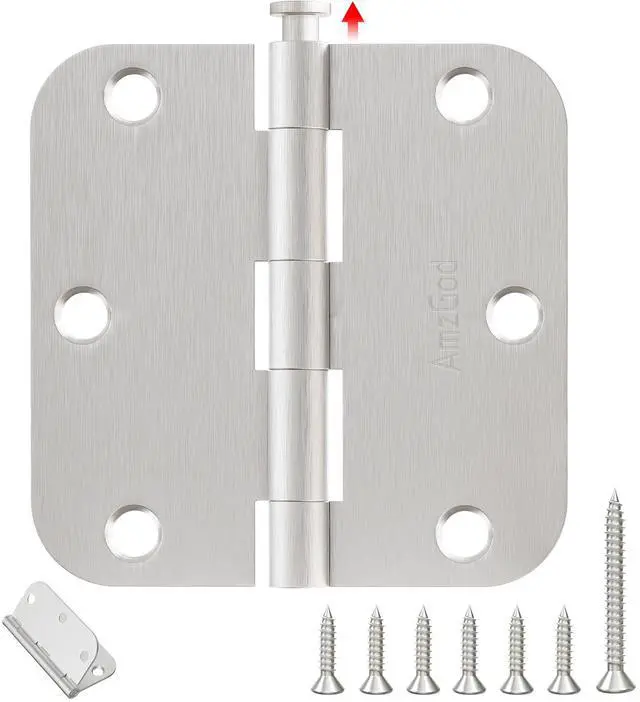 Main image of Door Hinges Brushed Nickel 12 Pack 3.5 Inch Rounded 5/8" Radius