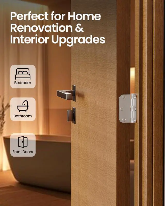 Alt view image 5 of 7 - Door Hinges Brushed Nickel 12 Pack 3.5 Inch Rounded 5/8" Radius