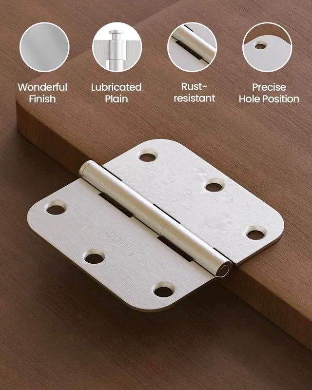 Alt view image 6 of 7 - Door Hinges Brushed Nickel 12 Pack 3.5 Inch Rounded 5/8" Radius