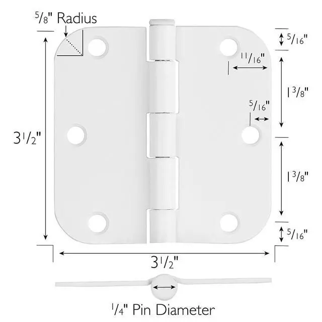 Alt view image 2 of 7 - Door Hinges for Interior Doors 6-Pack 3.5-inch x 3.5-inch Rounded 5/8-inch Radius Steel Door Hinge Painted White Fits Standard Doors 189605