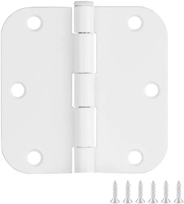 Main image of Door Hinges for Interior Doors 6-Pack 3.5-inch x 3.5-inch Rounded 5/8-inch Radius Steel Door Hinge Painted White Fits Standard Doors 189605