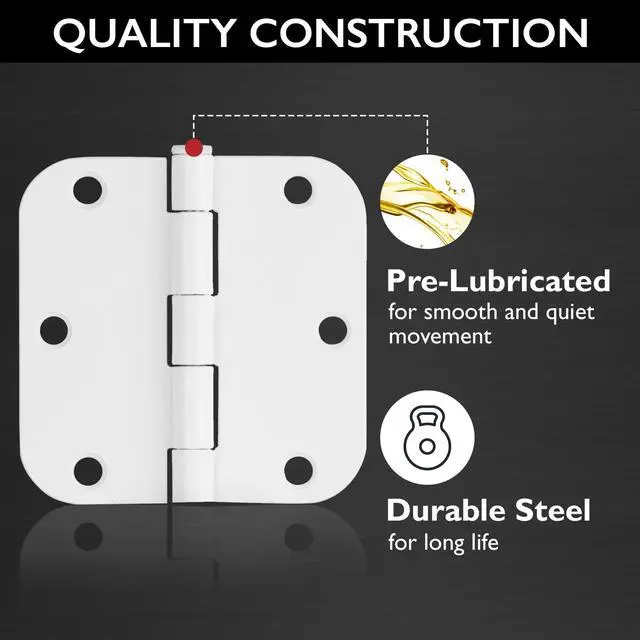 Alt view image 4 of 7 - Door Hinges for Interior Doors 6-Pack 3.5-inch x 3.5-inch Rounded 5/8-inch Radius Steel Door Hinge Painted White Fits Standard Doors 189605