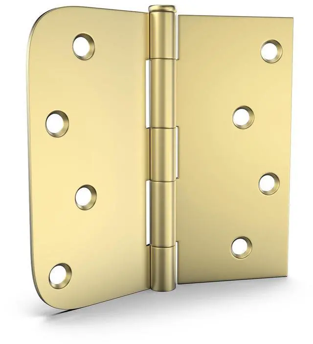 Main image of Pack of 3 4in Door Hinges Brushed Brass Gold Door Hinges Butt Hinges with Square & Round Corners, Interior Door Hardware