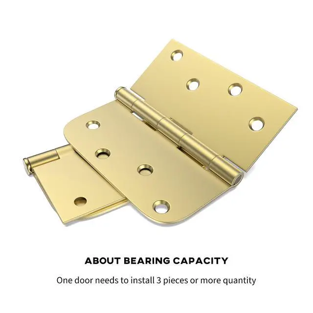 Alt view image 4 of 7 - Pack of 3 4in Door Hinges Brushed Brass Gold Door Hinges Butt Hinges with Square & Round Corners, Interior Door Hardware