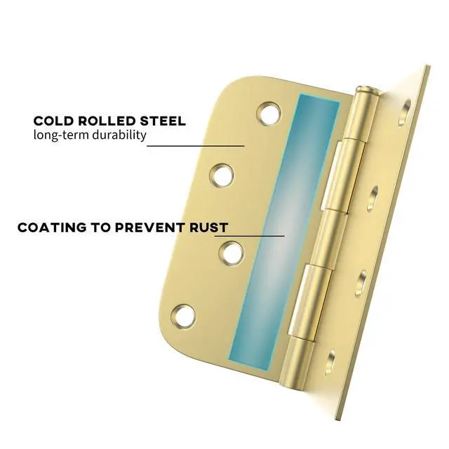 Alt view image 3 of 7 - Pack of 3 4in Door Hinges Brushed Brass Gold Door Hinges Butt Hinges with Square & Round Corners, Interior Door Hardware
