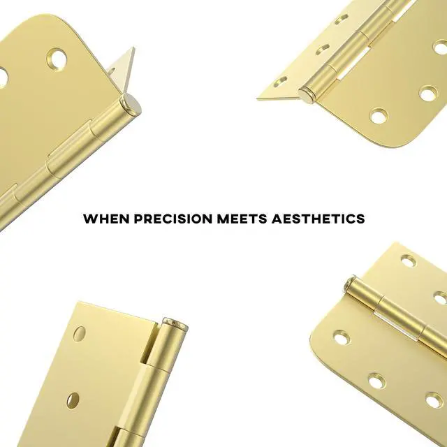 Alt view image 5 of 7 - Pack of 3 4in Door Hinges Brushed Brass Gold Door Hinges Butt Hinges with Square & Round Corners, Interior Door Hardware