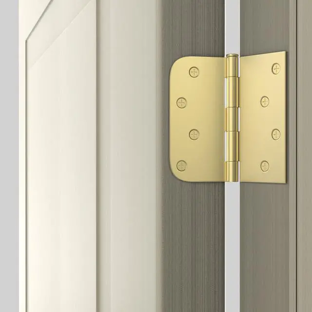 Alt view image 7 of 7 - Pack of 3 4in Door Hinges Brushed Brass Gold Door Hinges Butt Hinges with Square & Round Corners, Interior Door Hardware