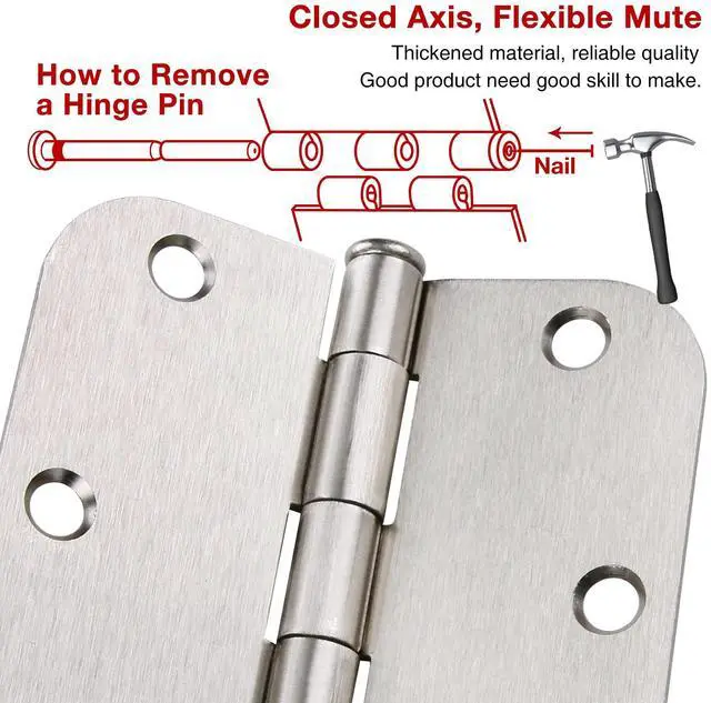 Alt view image 5 of 6 - 6 Pack Brushed Nickel Door Hinges 3.5 Inch with 5/8" Radius Corners