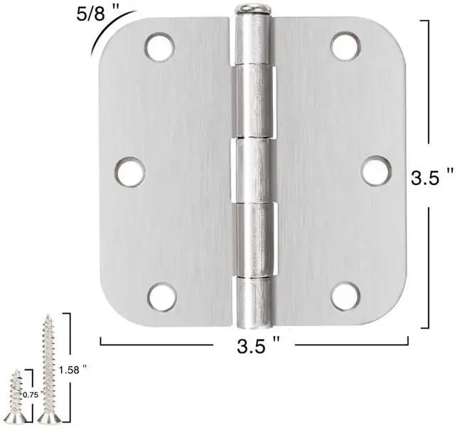 Alt view image 4 of 6 - 6 Pack Brushed Nickel Door Hinges 3.5 Inch with 5/8" Radius Corners