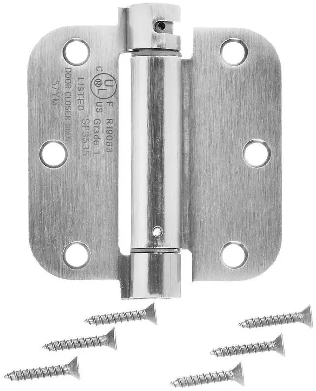 Alt view image 3 of 5 - Self-Closing Door Hinge, 3.5 Inch x 3.5 Inch, 5/8-Inch Radius, Satin Nickel, 1-Piece, Hardware Included