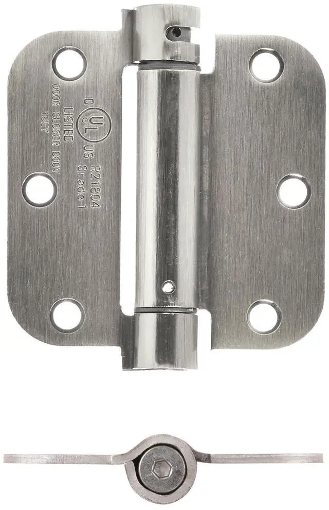 Alt view image 5 of 5 - Self-Closing Door Hinge, 3.5 Inch x 3.5 Inch, 5/8-Inch Radius, Satin Nickel, 1-Piece, Hardware Included