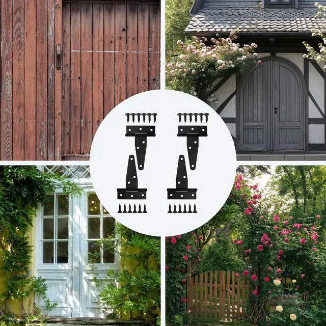 Alt view image 6 of 6 - T Strap Hinges Heavy Duty, Shed Door Gate Hinges(Black)
