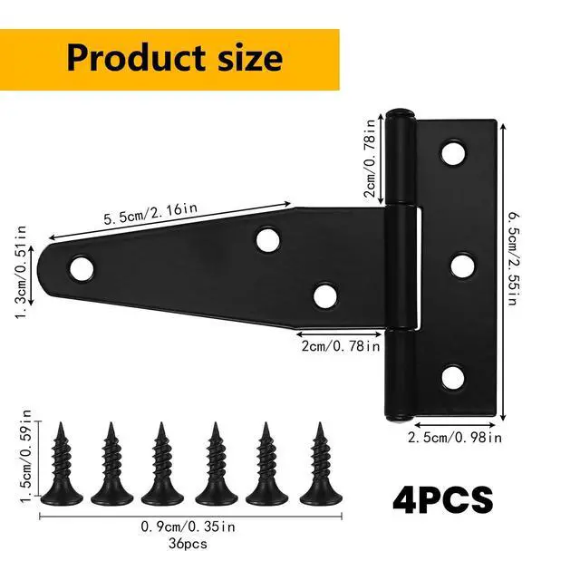Alt view image 2 of 6 - T Strap Hinges Heavy Duty, Shed Door Gate Hinges(Black)