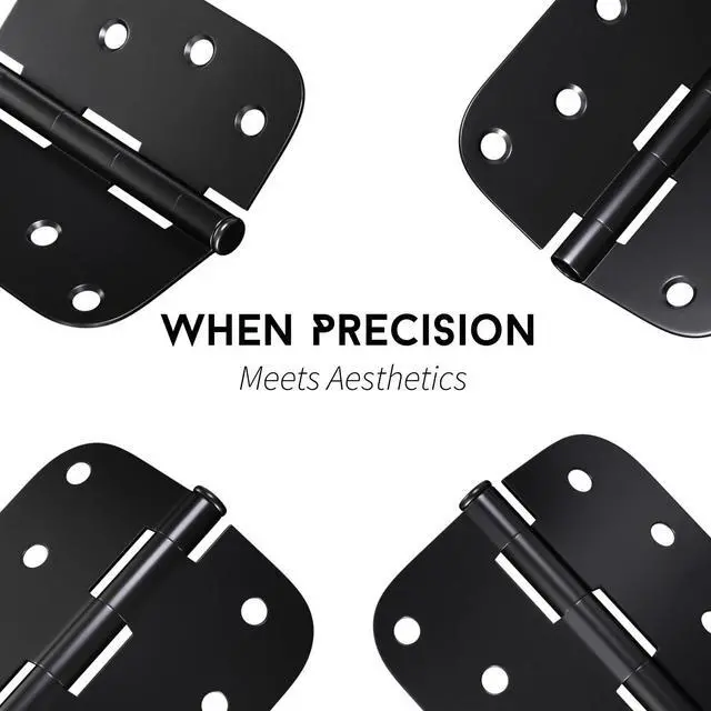 Alt view image 4 of 7 - Pack of 3 Matte Black Heavy Duty Iron Door Hinges, 4 Inch x 4 Inch Interior and Exterior Black Door Hinges with 5/8" Radius Corners