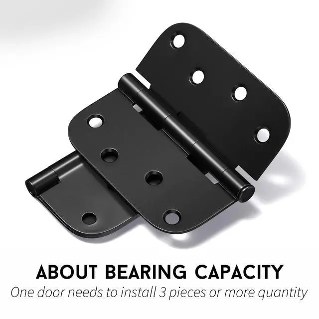 Alt view image 5 of 7 - Pack of 3 Matte Black Heavy Duty Iron Door Hinges, 4 Inch x 4 Inch Interior and Exterior Black Door Hinges with 5/8" Radius Corners