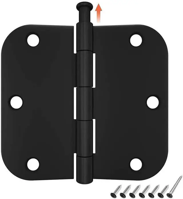 Main image of 3 Pack Rounded Matte Black Door Hinges 3.5 x 3.5 inch with 5/8 Radius, Black 3 1/2 Interior Door Hinges, Flat Iron Bifold Residential Standard 3 ½"x 3 ½" Black Door Hardware