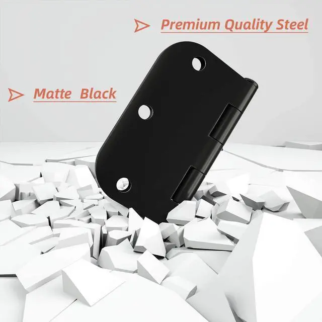 Alt view image 4 of 7 - 3 Pack Rounded Matte Black Door Hinges 3.5 x 3.5 inch with 5/8 Radius, Black 3 1/2 Interior Door Hinges, Flat Iron Bifold Residential Standard 3 ½"x 3 ½" Black Door Hardware