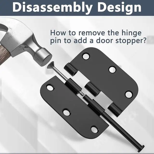 Alt view image 6 of 7 - 3 Pack Rounded Matte Black Door Hinges 3.5 x 3.5 inch with 5/8 Radius, Black 3 1/2 Interior Door Hinges, Flat Iron Bifold Residential Standard 3 ½"x 3 ½" Black Door Hardware