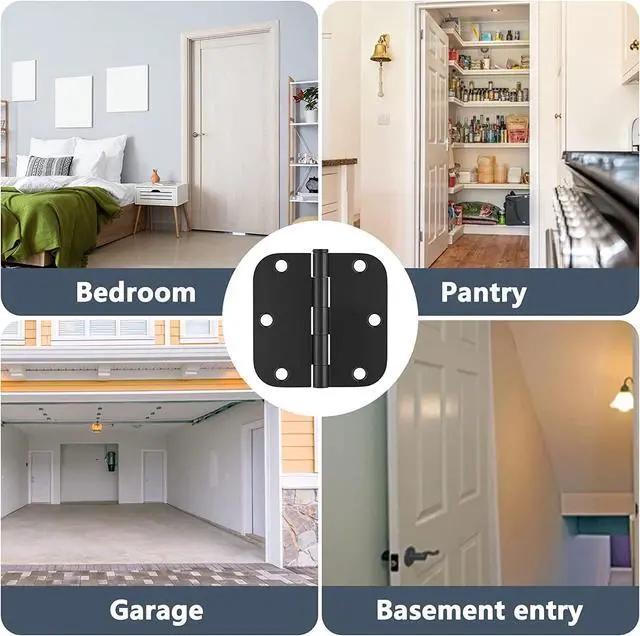 Alt view image 7 of 7 - 3 Pack Rounded Matte Black Door Hinges 3.5 x 3.5 inch with 5/8 Radius, Black 3 1/2 Interior Door Hinges, Flat Iron Bifold Residential Standard 3 ½"x 3 ½" Black Door Hardware