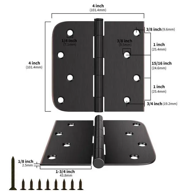 Alt view image 2 of 7 - 3 Pack 4in Oil Rubbed Bronze Door Hinges Interior Door Hinges 4 x 4 Inch with Square & Round Corners, Iron Material