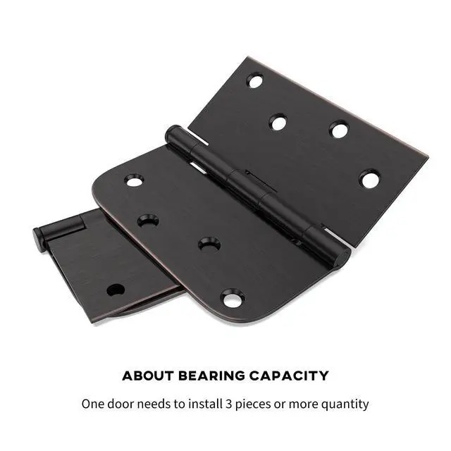Alt view image 4 of 7 - 3 Pack 4in Oil Rubbed Bronze Door Hinges Interior Door Hinges 4 x 4 Inch with Square & Round Corners, Iron Material