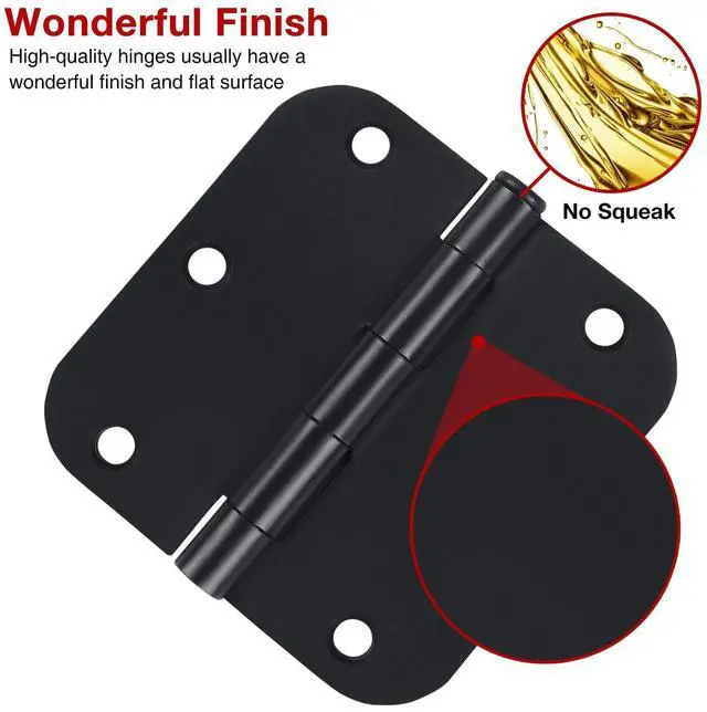 Alt view image 3 of 6 - 6 Pack Matte Black Interior Door Hinges Round 3.5" x 3.5 Inch 5/8" Radius
