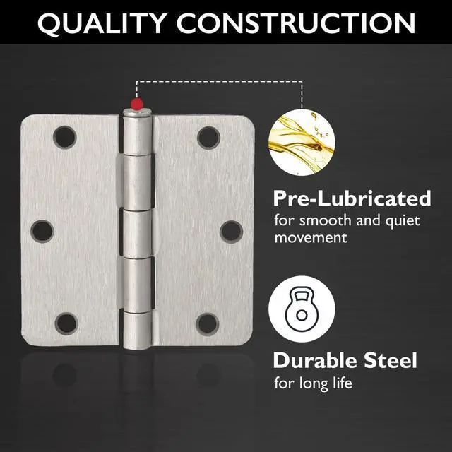 Alt view image 4 of 7 - Interior Door Frame Hinges, Water Resistant, Pre-Lubricated, For Left or Right-Handed Doors, Steel Construction, Easy Install, Satin Nickel, 3-Pack, 3.5 in. L x 3.5 in. W, 181412