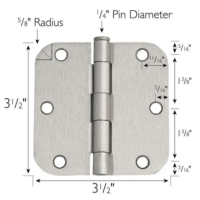 Alt view image 2 of 7 - Interior Door Frame Hinges, Water Resistant, Pre-Lubricated, For Left or Right-Handed Doors, Steel Construction, Easy Install, Satin Nickel, 3-Pack, 3.5 in. L x 3.5 in. W, 181412