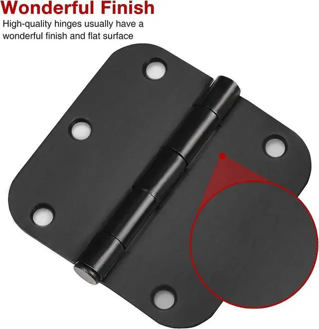 Alt view image 2 of 6 - 18 Pack Matte Black Door Hinges 3.5 Inch Rounded 5/8" Radius Corners