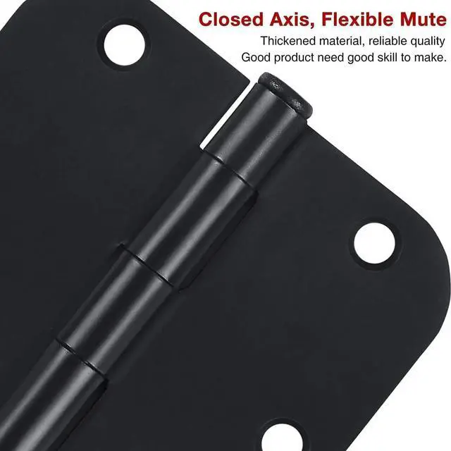 Alt view image 3 of 6 - 18 Pack Matte Black Door Hinges 3.5 Inch Rounded 5/8" Radius Corners
