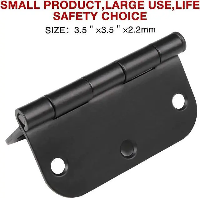 Alt view image 4 of 6 - 18 Pack Matte Black Door Hinges 3.5 Inch Rounded 5/8" Radius Corners