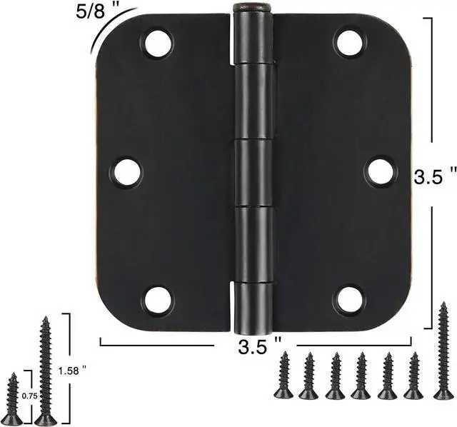 Alt view image 5 of 6 - 18 Pack Matte Black Door Hinges 3.5 Inch Rounded 5/8" Radius Corners