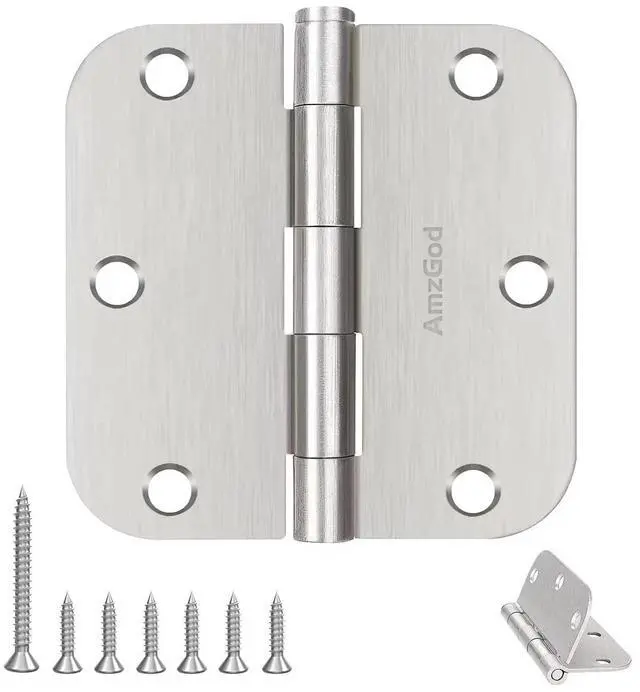 Main image of Door Hinges Brushed Nickel - 3 Pack Satin Nickel 3.5 Inch Rounded Interior Door Hinges with 5/8" Radius - Flat Iron Residential Standard 3 1/2 Inches Silver Door Hardware