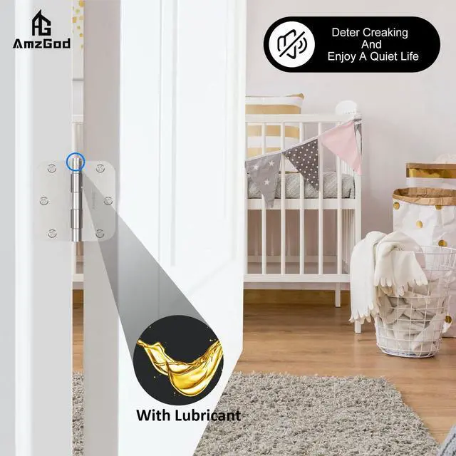 Alt view image 2 of 6 - Door Hinges Brushed Nickel - 3 Pack Satin Nickel 3.5 Inch Rounded Interior Door Hinges with 5/8" Radius - Flat Iron Residential Standard 3 1/2 Inches Silver Door Hardware