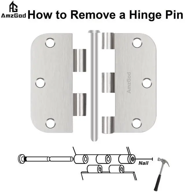 Alt view image 6 of 6 - Door Hinges Brushed Nickel - 3 Pack Satin Nickel 3.5 Inch Rounded Interior Door Hinges with 5/8" Radius - Flat Iron Residential Standard 3 1/2 Inches Silver Door Hardware
