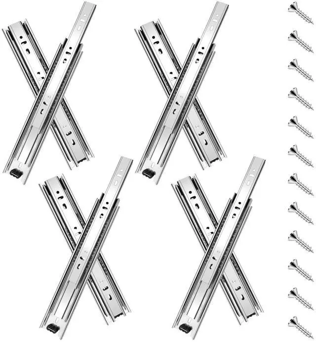 Main image of 10 inch Drawer Slides 4 Pairs (8pcs) Full Extension Ball Bearing Drawer Rails Side Mount 3 fold Metal Dresser Runners for File Cabinet Trash Can Kitchen Wardrobe Glides 10" Silver 100 LB Capacity