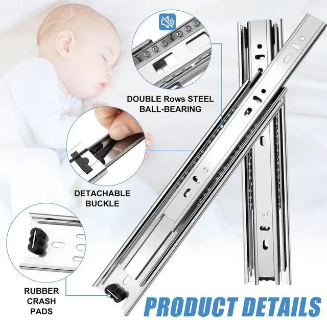 Alt view image 2 of 7 - 10 inch Drawer Slides 4 Pairs (8pcs) Full Extension Ball Bearing Drawer Rails Side Mount 3 fold Metal Dresser Runners for File Cabinet Trash Can Kitchen Wardrobe Glides 10" Silver 100 LB Capacity