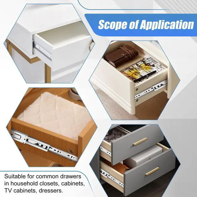 Alt view image 3 of 7 - 10 inch Drawer Slides 4 Pairs (8pcs) Full Extension Ball Bearing Drawer Rails Side Mount 3 fold Metal Dresser Runners for File Cabinet Trash Can Kitchen Wardrobe Glides 10" Silver 100 LB Capacity
