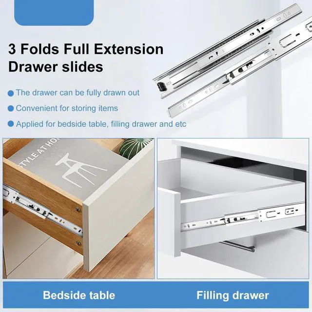 Alt view image 5 of 7 - 10 inch Drawer Slides 4 Pairs (8pcs) Full Extension Ball Bearing Drawer Rails Side Mount 3 fold Metal Dresser Runners for File Cabinet Trash Can Kitchen Wardrobe Glides 10" Silver 100 LB Capacity