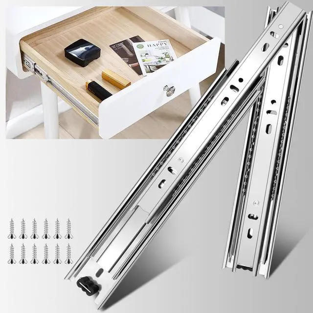 Alt view image 6 of 7 - 10 inch Drawer Slides 4 Pairs (8pcs) Full Extension Ball Bearing Drawer Rails Side Mount 3 fold Metal Dresser Runners for File Cabinet Trash Can Kitchen Wardrobe Glides 10" Silver 100 LB Capacity