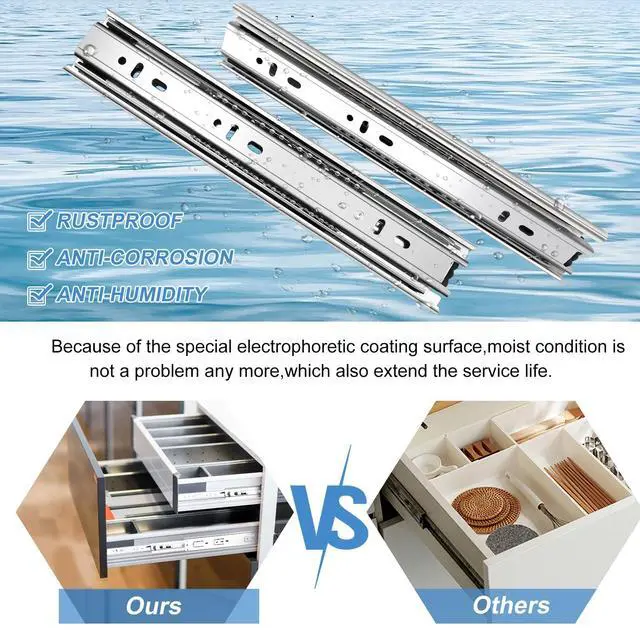 Alt view image 7 of 7 - 10 inch Drawer Slides 4 Pairs (8pcs) Full Extension Ball Bearing Drawer Rails Side Mount 3 fold Metal Dresser Runners for File Cabinet Trash Can Kitchen Wardrobe Glides 10" Silver 100 LB Capacity