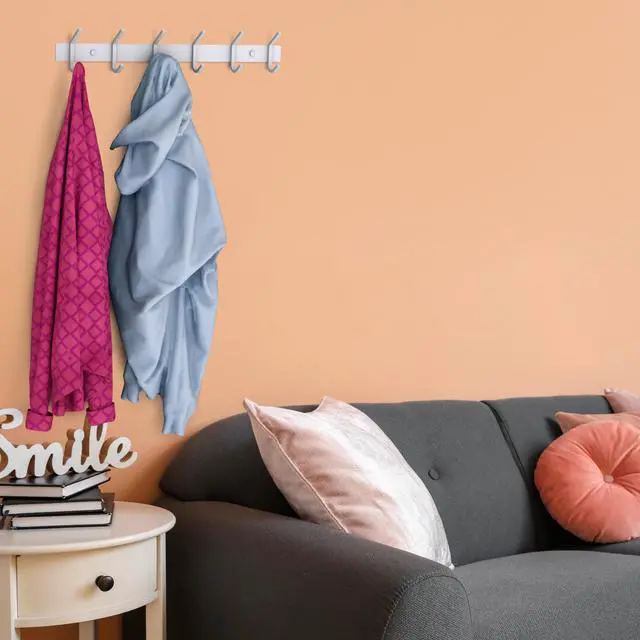 Alt view image 5 of 7 - White Coat Rack Wall Mount 17 Inch Stainless Steel Hook Rail with 6 Heavy Duty Double Coat Hooks Wall Mounted Coat Hanger for Entryway, Bathroom, Bedroom, Towel, Hat Organizer