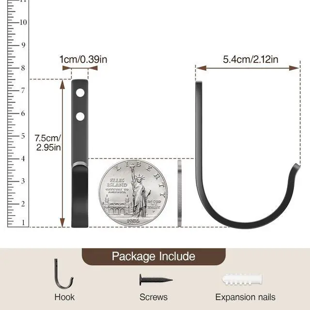 Alt view image 5 of 7 - 10-Pack 22LB Wall Hooks for Hanging Towel/Coat, Black