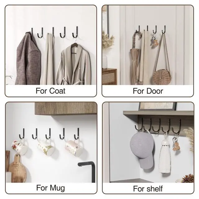 Alt view image 6 of 7 - 10-Pack 22LB Wall Hooks for Hanging Towel/Coat, Black