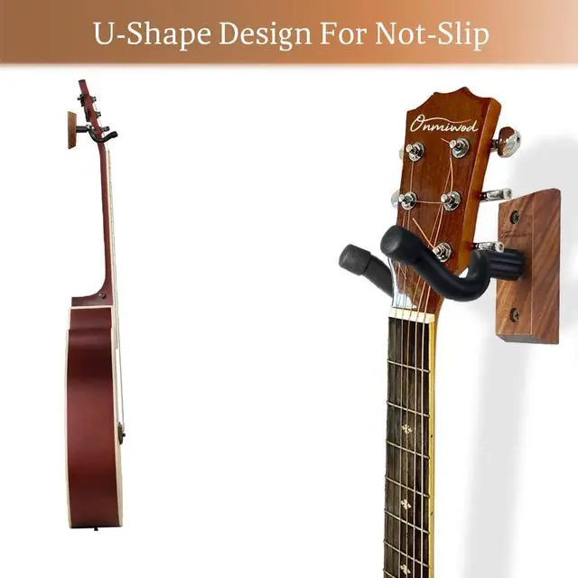Alt view image 3 of 7 - Guitar Wall Mount 2 Pack, Black Walnut Wood Guitar Hanger, U-Shaped Guitar Wall Hanger Mount, Guitar Holder Hook Stand Wall for Acoustic, Electric Guitar, Banjo, Bass, for Guitar Player Men Boy